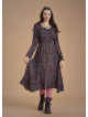 Patterned Asymmetrical Hem Button Down Long Sleeve Dress