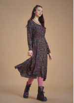 Patterned Asymmetrical Hem Button Down Long Sleeve Dress