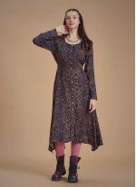 Patterned Asymmetrical Hem Button Down Long Sleeve Dress