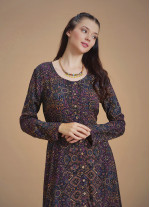 Patterned Asymmetrical Hem Button Down Long Sleeve Dress