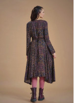 Patterned Asymmetrical Hem Button Down Long Sleeve Dress