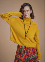 Bohemian Style Mustard Turtleneck Women's Sweater