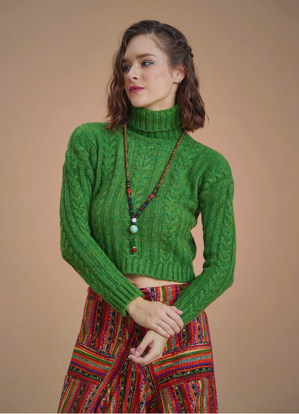 Cable Knit Green Winter Sweater