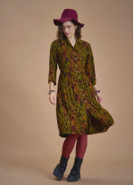 Green Patterned Paisley Winter Shirt Dress