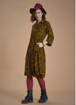 Green Patterned Paisley Winter Shirt Dress