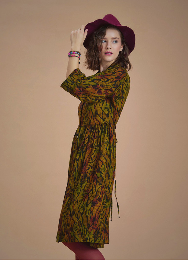 Green Patterned Paisley Winter Shirt Dress