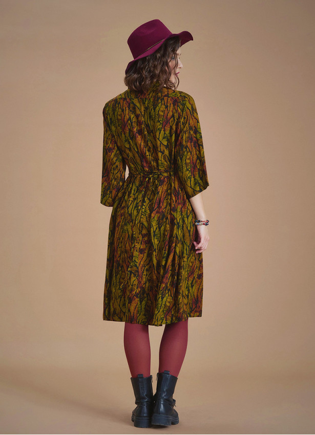 Green Patterned Paisley Winter Shirt Dress