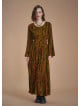 Boat Neck Khaki Pattern Gypsy Style Long Dress