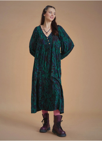 Long Puff Sleeve Green Long Tiered Dress