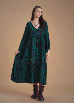 Long Puff Sleeve Green Long Tiered Dress