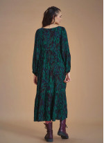 Long Puff Sleeve Green Long Tiered Dress