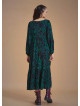 Long Puff Sleeve Green Long Tiered Dress