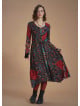 Black Ethnic Print Asymmetrical Hem Detail Bohemian Chic Long Sleeve Dress