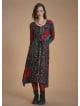 Black Ethnic Print Asymmetrical Hem Detail Bohemian Chic Long Sleeve Dress