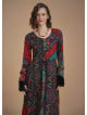 Black Ethnic Print Asymmetrical Hem Detail Bohemian Chic Long Sleeve Dress