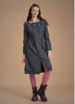 Nervure Front Laced Hem Long Sleeve Gray Dress