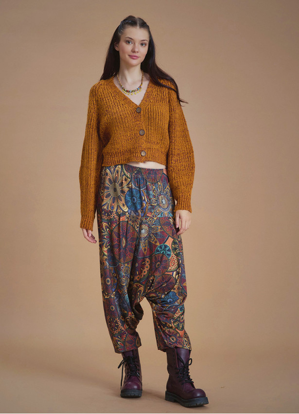 Elastic Waist Ethnic Patterned Winter Harem Pants