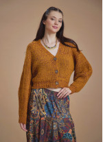 Boho Chic Cable Knit Crop Mustard Cardigan