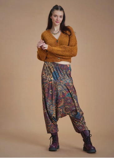 Elastic Waist Ethnic Patterned Winter Harem Pants