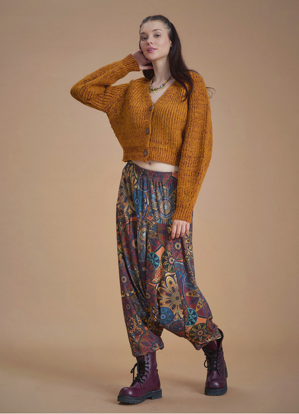 Elastic Waist Ethnic Patterned Winter Harem Pants