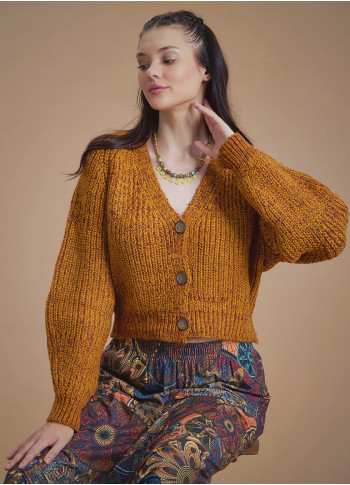 Boho Chic Cable Knit Crop Mustard Cardigan