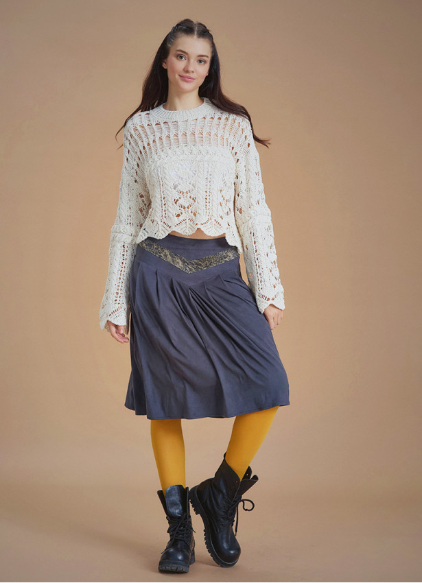 Flared Authentic Anthracite Suede Skirt