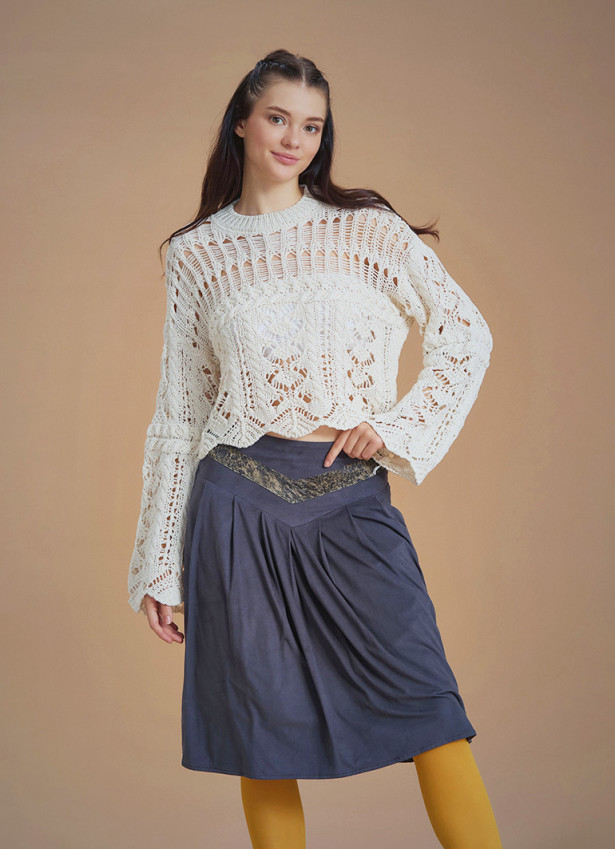 Openwork Knitted White Women's Sweater