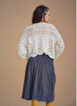 Openwork Knitted White Women's Sweater