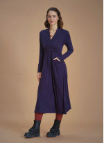 V Neckline Tie Waist Long Winter Dress