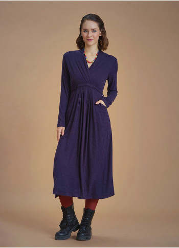 V Neckline Tie Waist Long Winter Dress