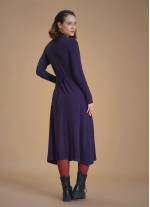 V Neckline Tie Waist Long Winter Dress