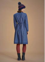 Nervure Front Laced Hem Long Sleeve Blue Dress