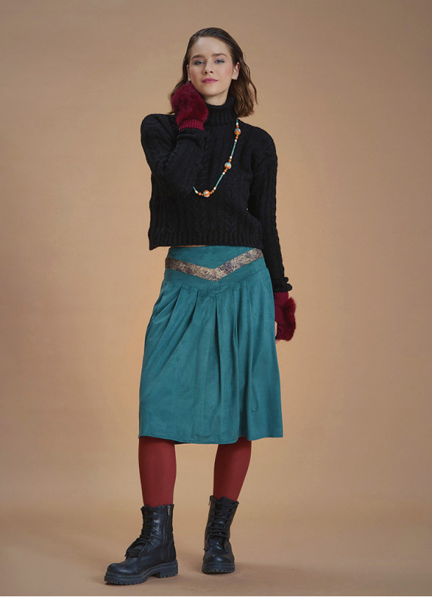 Flared Authentic Green Suede Skirt