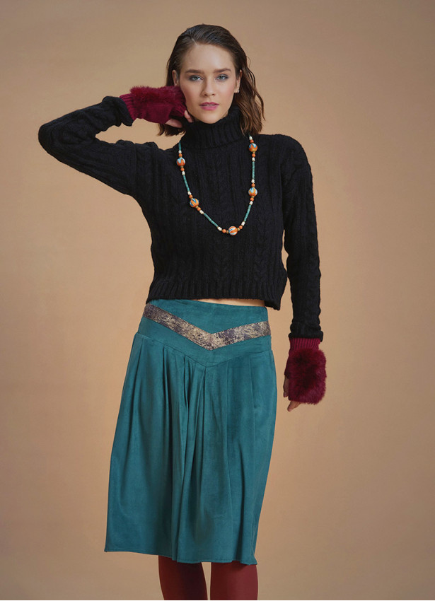 Flared Authentic Green Suede Skirt