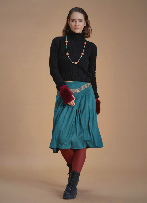 Flared Authentic Green Suede Skirt