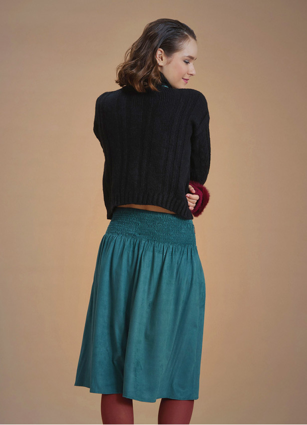 Flared Authentic Green Suede Skirt