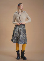 Flared Beige Patterned Suede Skirt