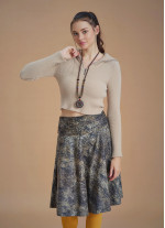 Flared Beige Patterned Suede Skirt