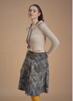 Flared Beige Patterned Suede Skirt