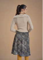 Flared Beige Patterned Suede Skirt