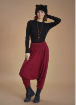 Winter Elastic Waist and Leg Maroon Harem Pants