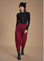 Winter Elastic Waist and Leg Maroon Harem Pants