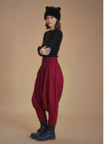 Winter Elastic Waist and Leg Maroon Harem Pants