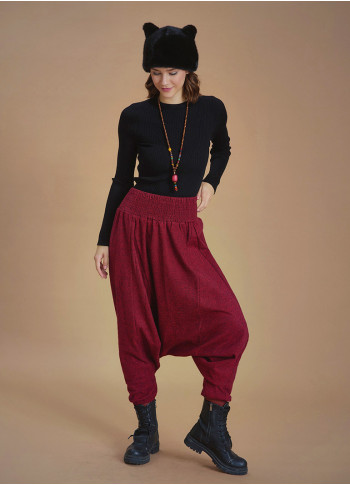 Winter Elastic Waist and Leg Maroon Harem Pants