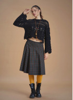 Flared Brown Patterned Houndstooth Skirt