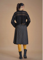 Flared Brown Patterned Houndstooth Skirt