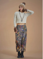 Elastic Waist Brown Patterned Winter Harem Pants