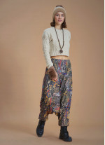 Elastic Waist Brown Patterned Winter Harem Pants