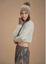 Round Neck Beige Cable Knit Crop Sweater