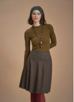 Flared Brown Plaid Houndstooth Skirt